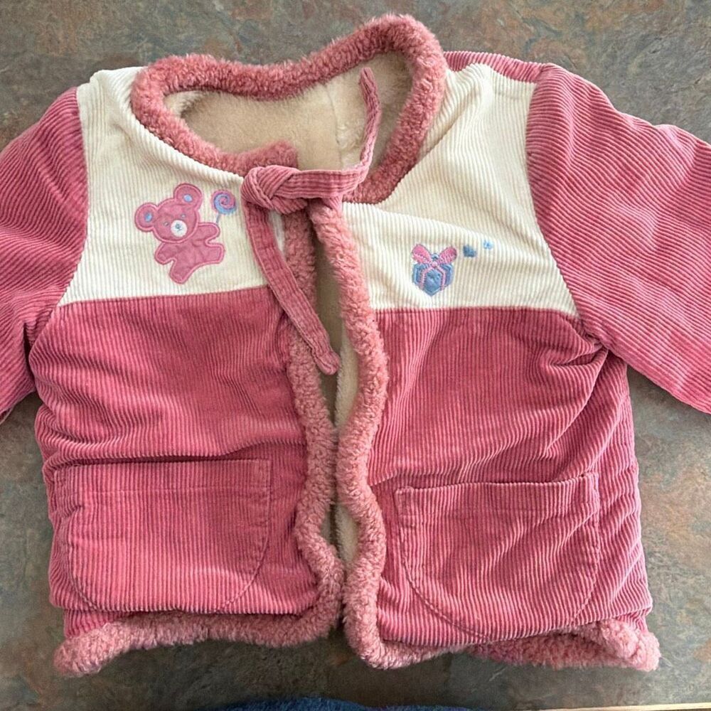Vintage Corduroy Baby Coat 3-6 months Pink Teddy Bear